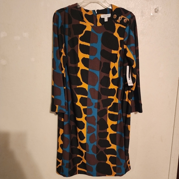 Nine West Emerald Abstract Pattern Sheath Dress Size 10 Zipper in Back NWT - Picture 1 of 11